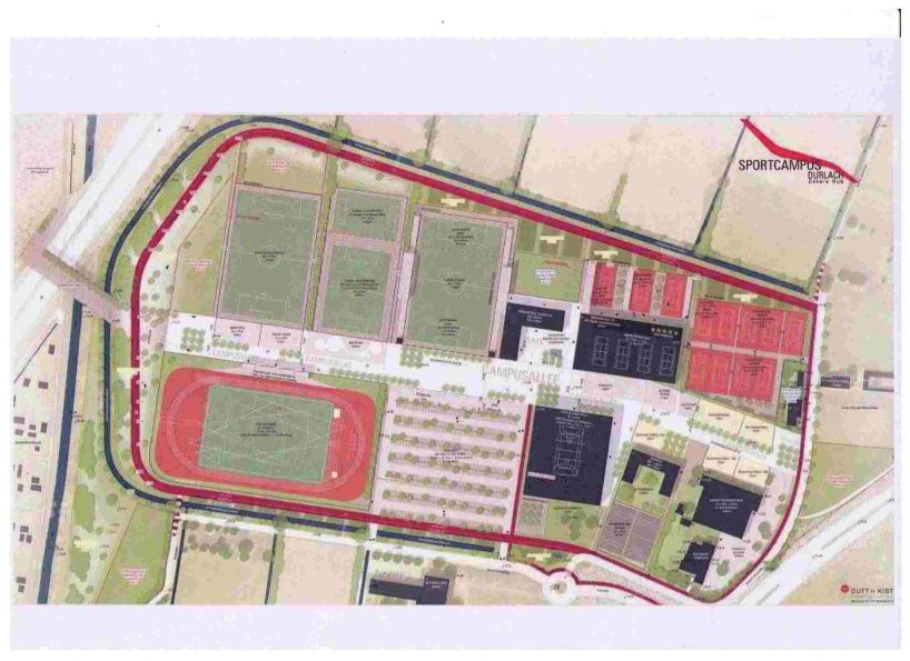 Planungsentwurf der Fa. DUTTKIST SPORTCAMPUS für die Umgestaltung der unteren-hub Durlach in einen Sportpark, 2017